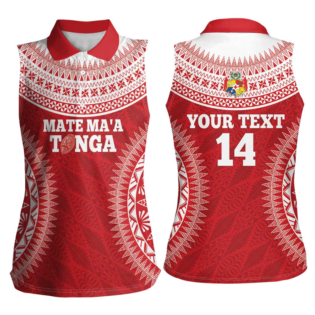 Custom Tonga Mate Maa Women Sleeveless Polo Shirt Go Champions Tongan Ngatu - Red