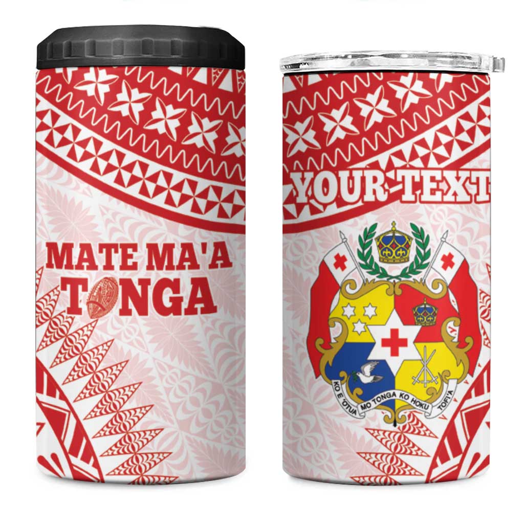 Personalised Tonga Mate Maa 4 in 1 Can Cooler Tumbler Go Champions Tongan Ngatu - White