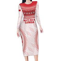 Custom Tonga Mate Maa Family Matching Long Sleeve Bodycon Dress and Hawaiian Shirt Go Champions Tongan Ngatu - White LT14 Mom's Dress White - Polynesian Pride