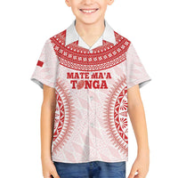 Custom Tonga Mate Maa Family Matching Long Sleeve Bodycon Dress and Hawaiian Shirt Go Champions Tongan Ngatu - White LT14 Son's Shirt White - Polynesian Pride
