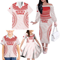 Custom Tonga Mate Maa Family Matching Off The Shoulder Long Sleeve Dress and Hawaiian Shirt Go Champions Tongan Ngatu - White LT14 - Polynesian Pride