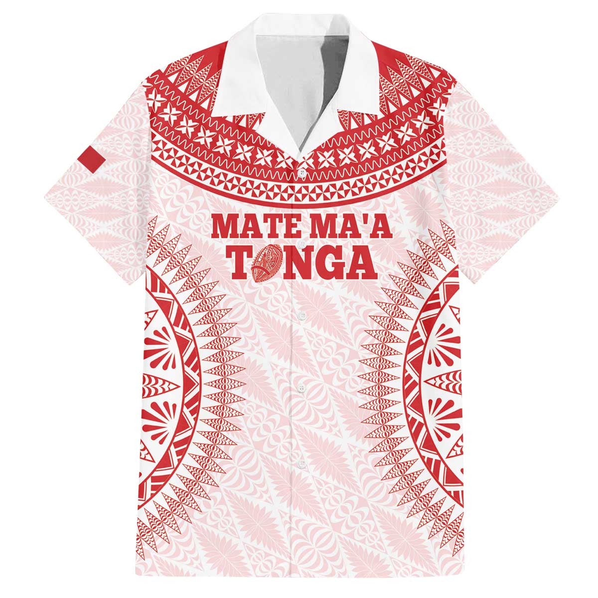 Custom Tonga Mate Maa Family Matching Off The Shoulder Long Sleeve Dress and Hawaiian Shirt Go Champions Tongan Ngatu - White LT14 Dad's Shirt - Short Sleeve White - Polynesian Pride