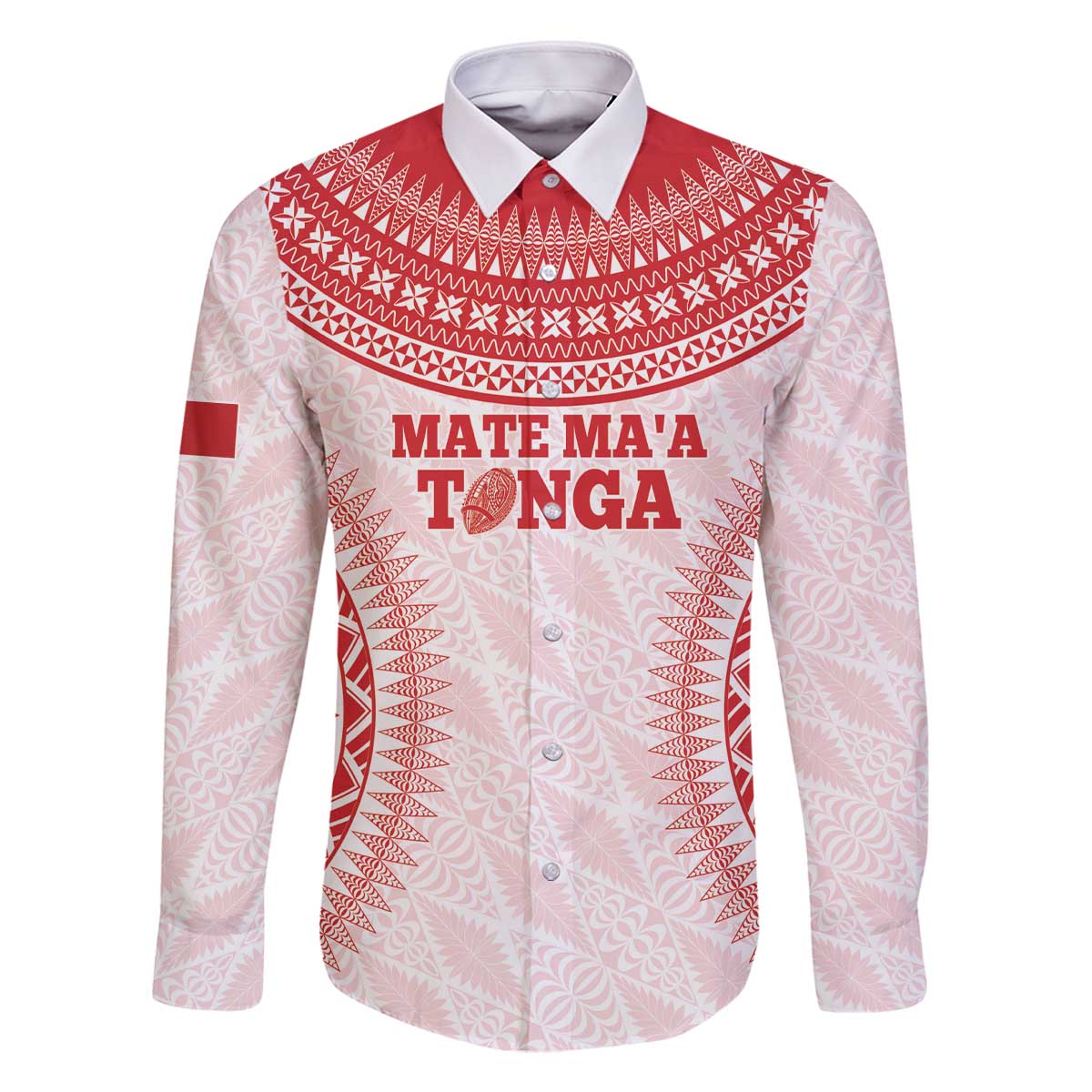 Custom Tonga Mate Maa Family Matching Off The Shoulder Long Sleeve Dress and Hawaiian Shirt Go Champions Tongan Ngatu - White LT14 Dad's Shirt - Long Sleeve White - Polynesian Pride