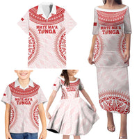 Custom Tonga Mate Maa Family Matching Puletasi and Hawaiian Shirt Go Champions Tongan Ngatu - White