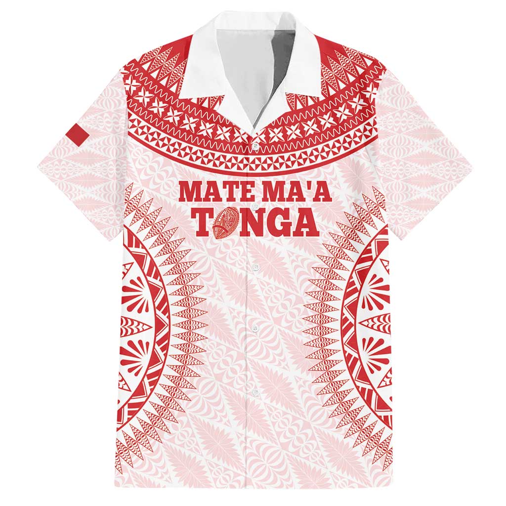 Custom Tonga Mate Maa Family Matching Short Sleeve Bodycon Dress and Hawaiian Shirt Go Champions Tongan Ngatu - White LT14 Dad's Shirt - Short Sleeve White - Polynesian Pride
