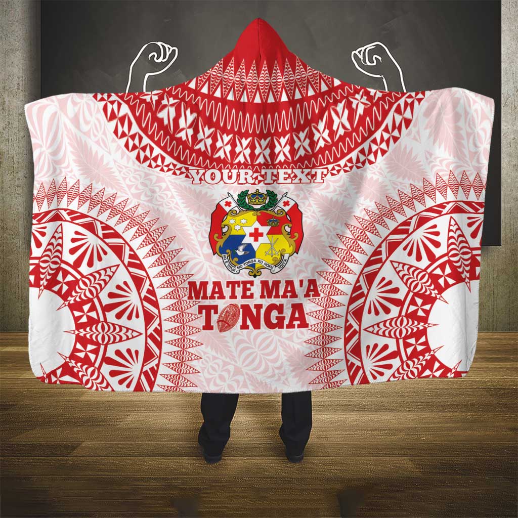 Custom Tonga Mate Maa Hooded Blanket Go Champions Tongan Ngatu - White