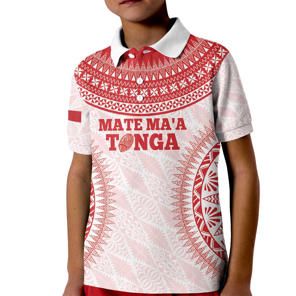 Custom Tonga Mate Maa Kid Polo Shirt Go Champions Tongan Ngatu - White