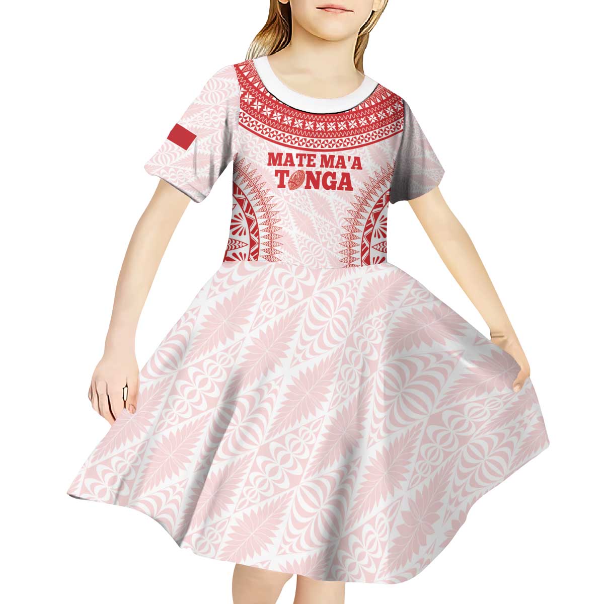 Custom Tonga Mate Maa Kid Short Sleeve Dress Go Champions Tongan Ngatu - White
