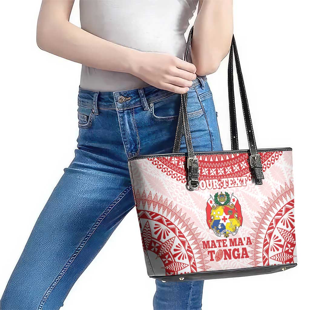 Custom Tonga Mate Maa Leather Tote Bag Go Champions Tongan Ngatu - White