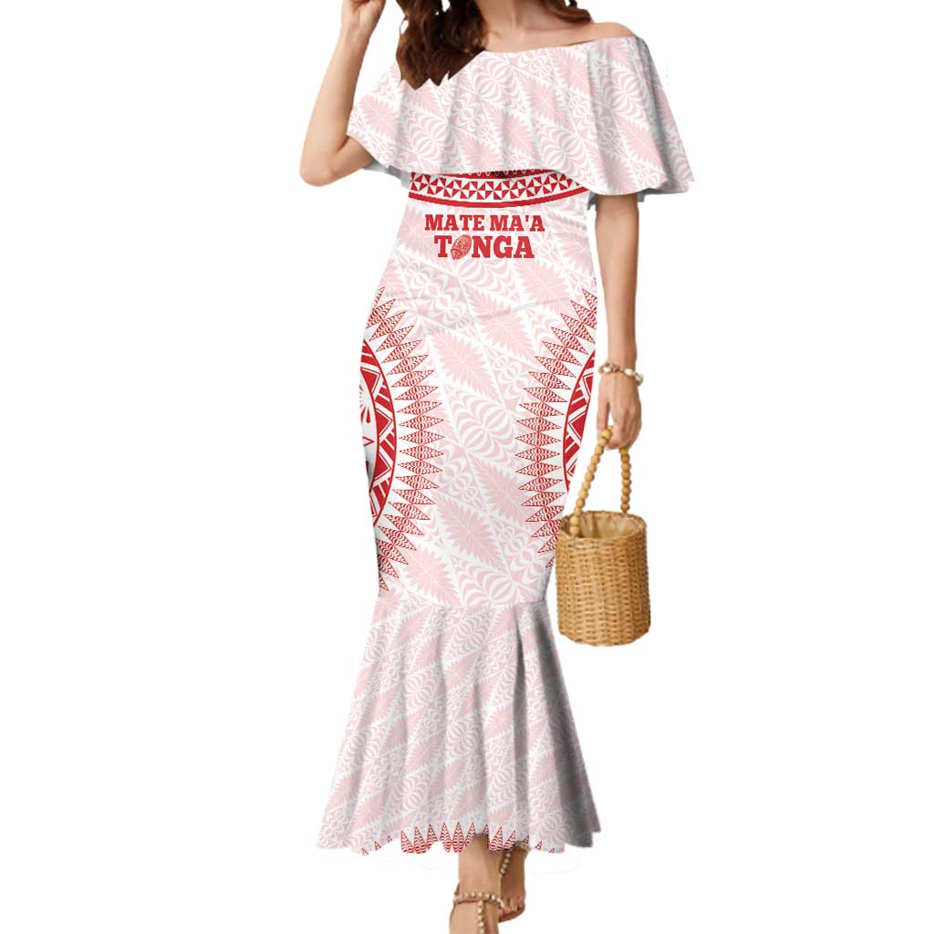 Custom Tonga Mate Maa Mermaid Dress Go Champions Tongan Ngatu - White