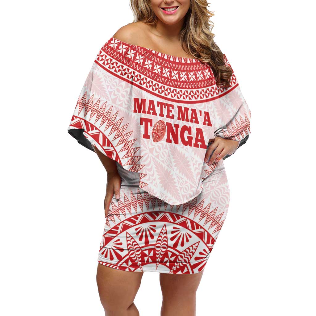 Custom Tonga Mate Maa Off Shoulder Short Dress Go Champions Tongan Ngatu - White