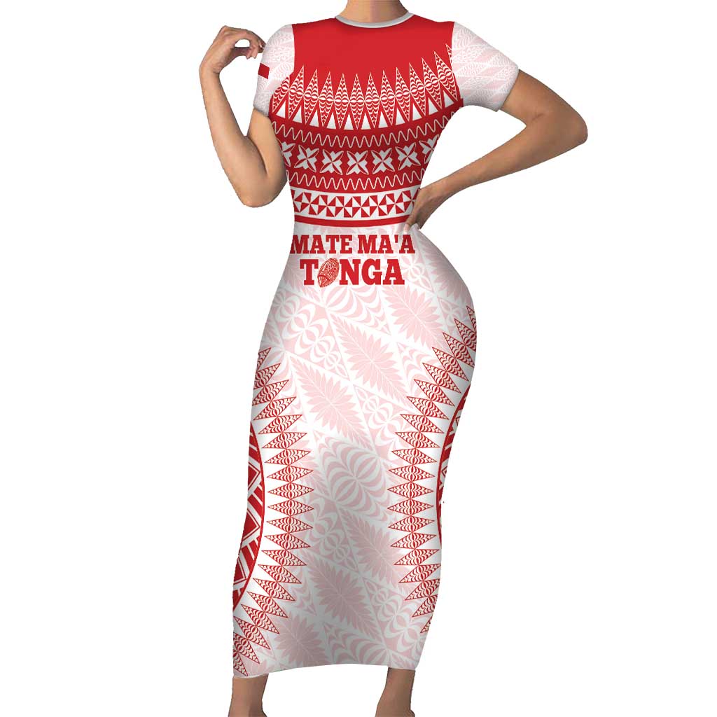 Custom Tonga Mate Maa Short Sleeve Bodycon Dress Go Champions Tongan Ngatu - White