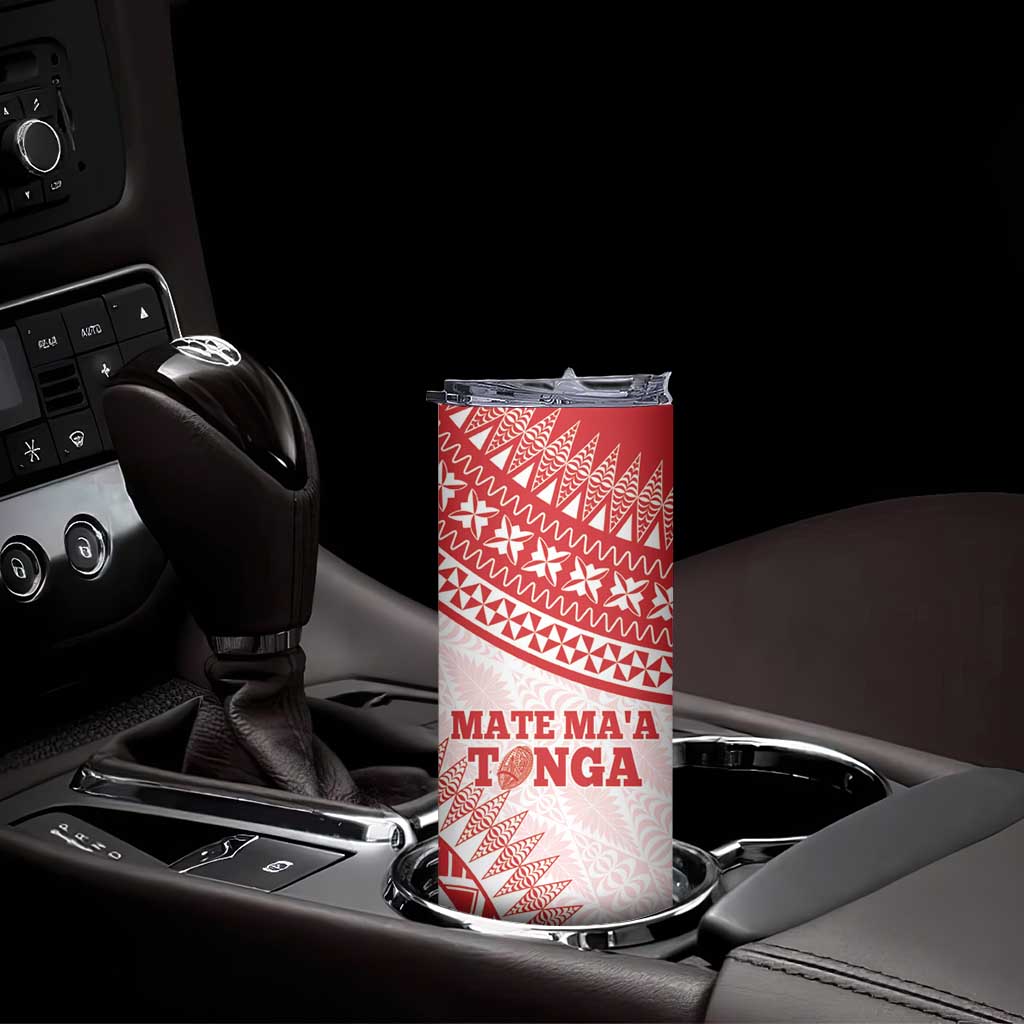 Personalised Tonga Mate Maa Skinny Tumbler Go Champions Tongan Ngatu - White