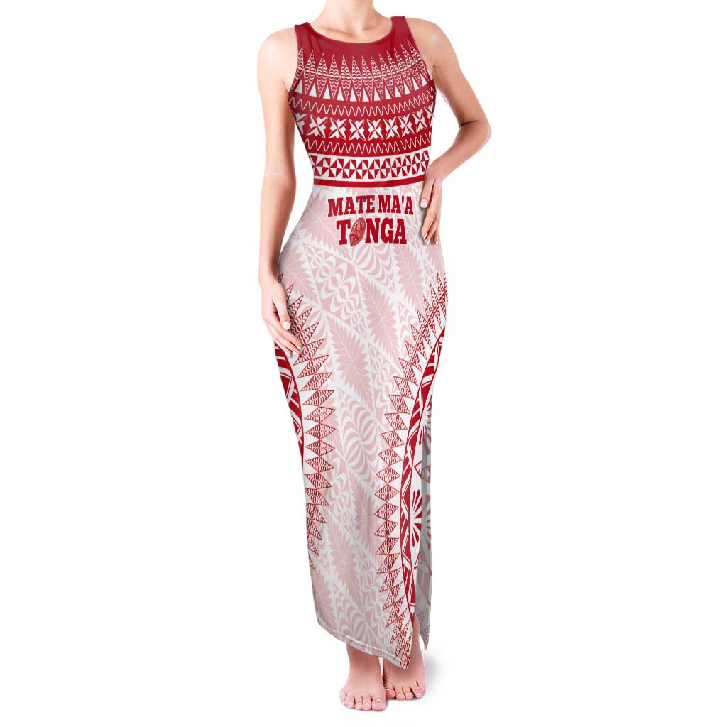 Custom Tonga Mate Maa Tank Maxi Dress Go Champions Tongan Ngatu - White