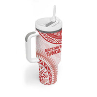 Personalised Tonga Mate Maa Tumbler With Handle Go Champions Tongan Ngatu - White