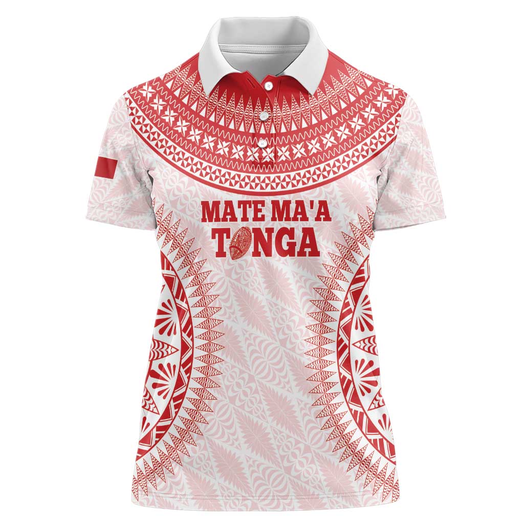 Custom Tonga Mate Maa Women Polo Shirt Go Champions Tongan Ngatu - White