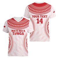 Custom Tonga Mate Maa Women V-Neck T-Shirt Go Champions Tongan Ngatu - White LT14 - Polynesian Pride
