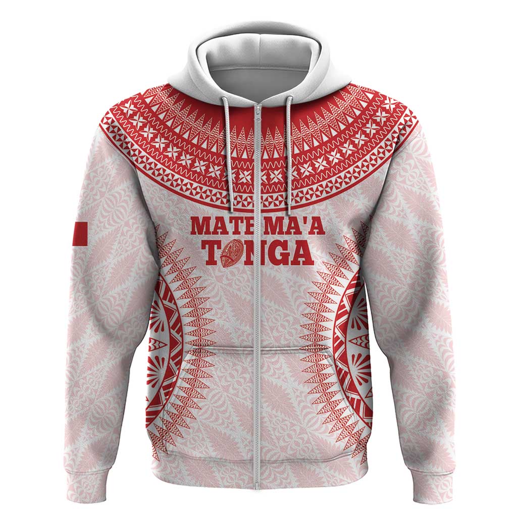 Custom Tonga Mate Maa Zip Hoodie Go Champions Tongan Ngatu - White