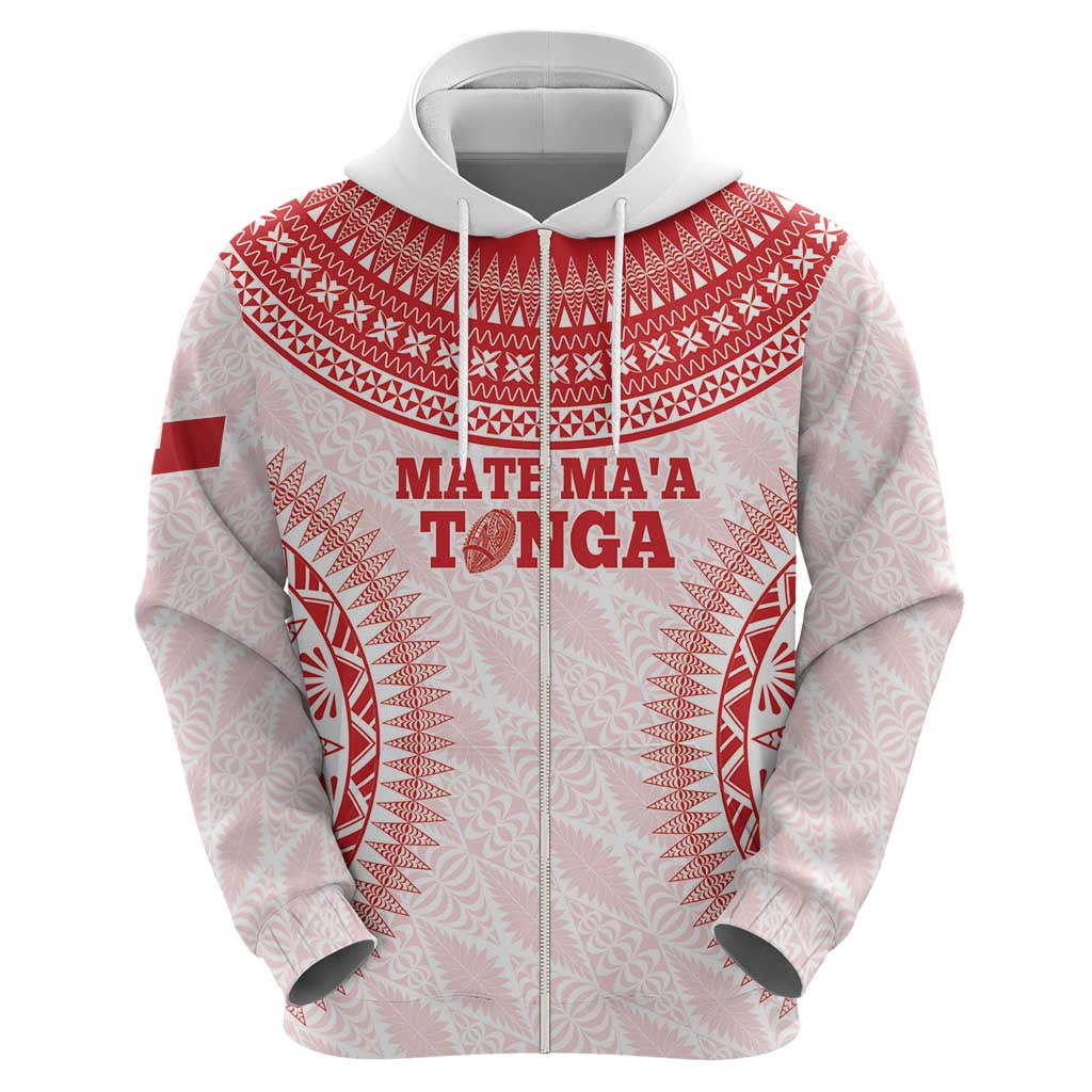 Custom Tonga Mate Maa Zip Hoodie Go Champions Tongan Ngatu - White