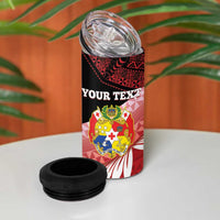 Personalised Mate Maa Tonga XIII 4 in 1 Can Cooler Tumbler Tongan Kupesi Ngatu - Rugby Style