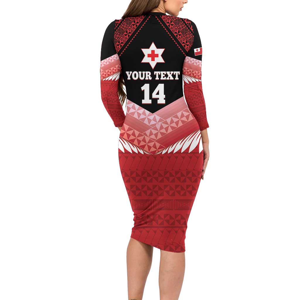 Custom Mate Maa Tonga XIII Family Matching Long Sleeve Bodycon Dress and Hawaiian Shirt Tongan Kupesi Ngatu - Rugby Style LT14 - Polynesian Pride