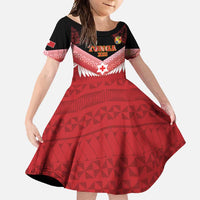 Custom Mate Maa Tonga XIII Family Matching Mermaid Dress and Hawaiian Shirt Tongan Kupesi Ngatu - Rugby Style LT14 Daughter's Dress Red - Polynesian Pride