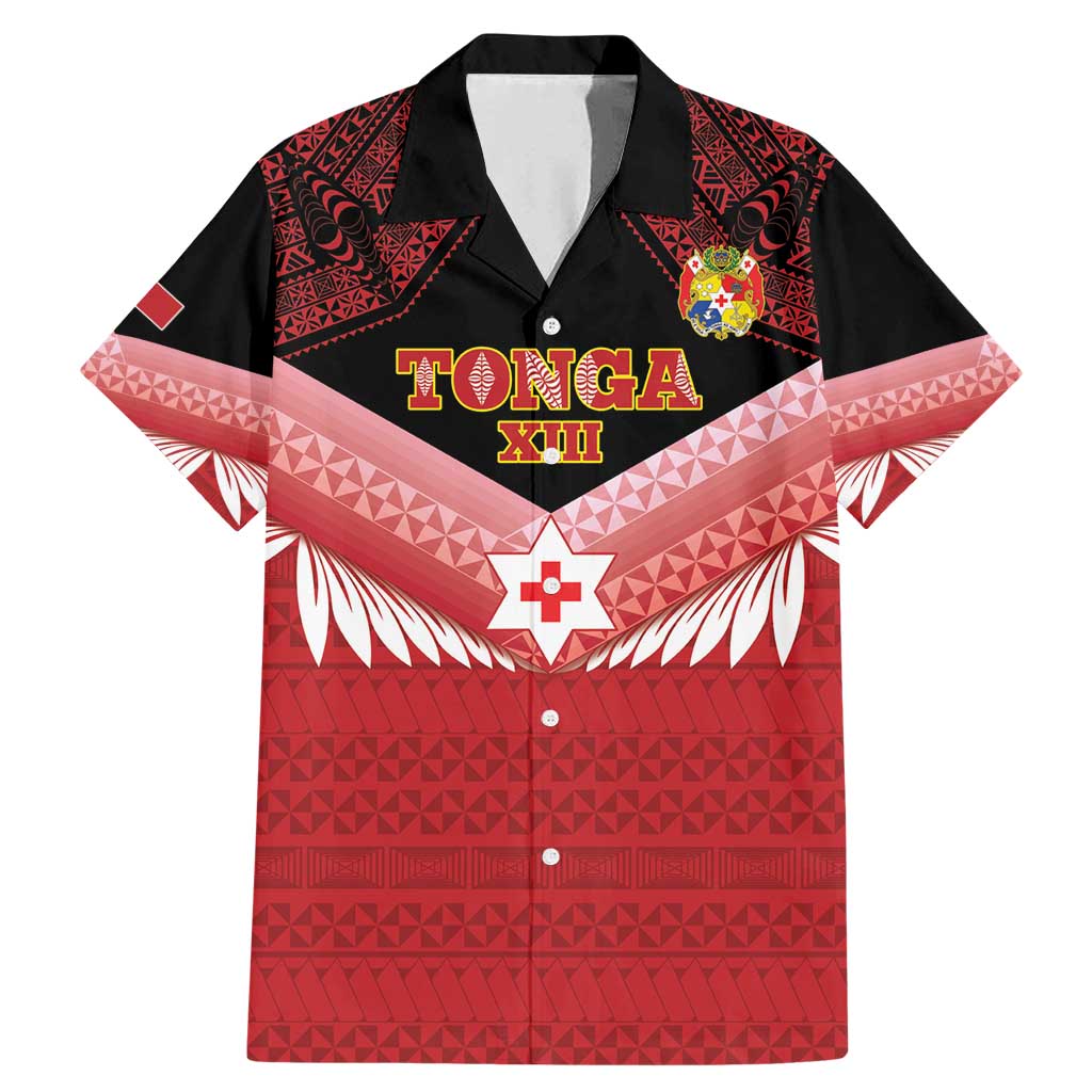 Custom Mate Maa Tonga XIII Family Matching Mermaid Dress and Hawaiian Shirt Tongan Kupesi Ngatu - Rugby Style LT14 Dad's Shirt - Short Sleeve Red - Polynesian Pride