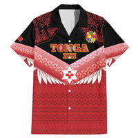 Custom Mate Maa Tonga XIII Family Matching Mermaid Dress and Hawaiian Shirt Tongan Kupesi Ngatu - Rugby Style LT14 Dad's Shirt - Short Sleeve Red - Polynesian Pride