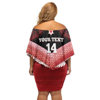 Custom Mate Maa Tonga XIII Family Matching Off Shoulder Short Dress and Hawaiian Shirt Tongan Kupesi Ngatu - Rugby Style