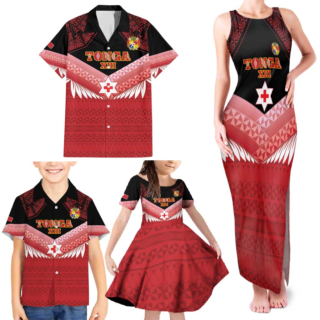 Custom Mate Maa Tonga XIII Family Matching Tank Maxi Dress and Hawaiian Shirt Tongan Kupesi Ngatu - Rugby Style