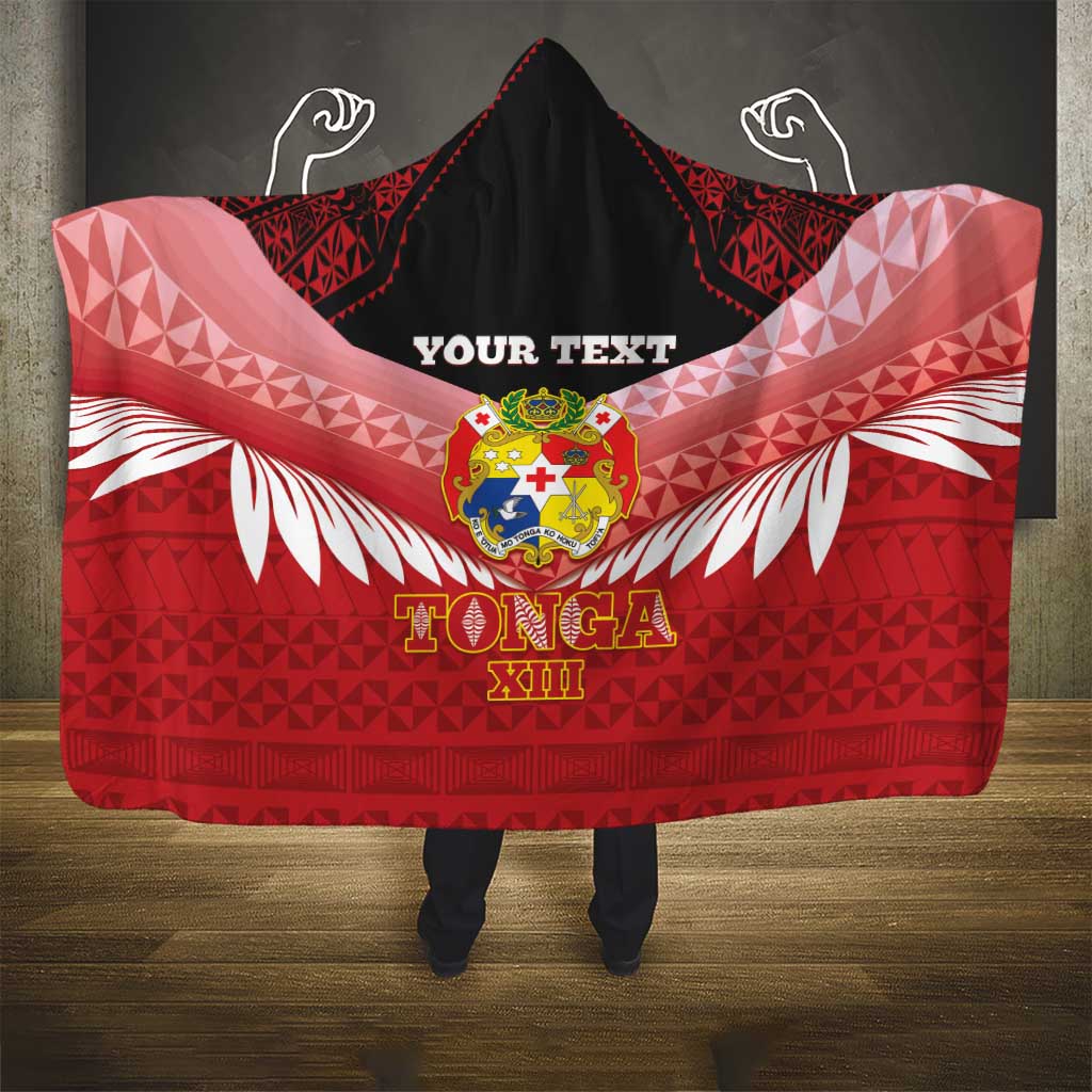 Custom Mate Maa Tonga XIII Hooded Blanket Tongan Kupesi Ngatu - Rugby Style