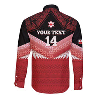Custom Mate Maa Tonga XIII Long Sleeve Button Shirt Tongan Kupesi Ngatu - Rugby Style