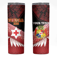 Personalised Mate Maa Tonga XIII Skinny Tumbler Tongan Kupesi Ngatu - Rugby Style
