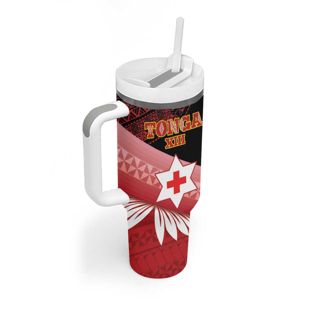 Personalised Mate Maa Tonga XIII Tumbler With Handle Tongan Kupesi Ngatu - Rugby Style