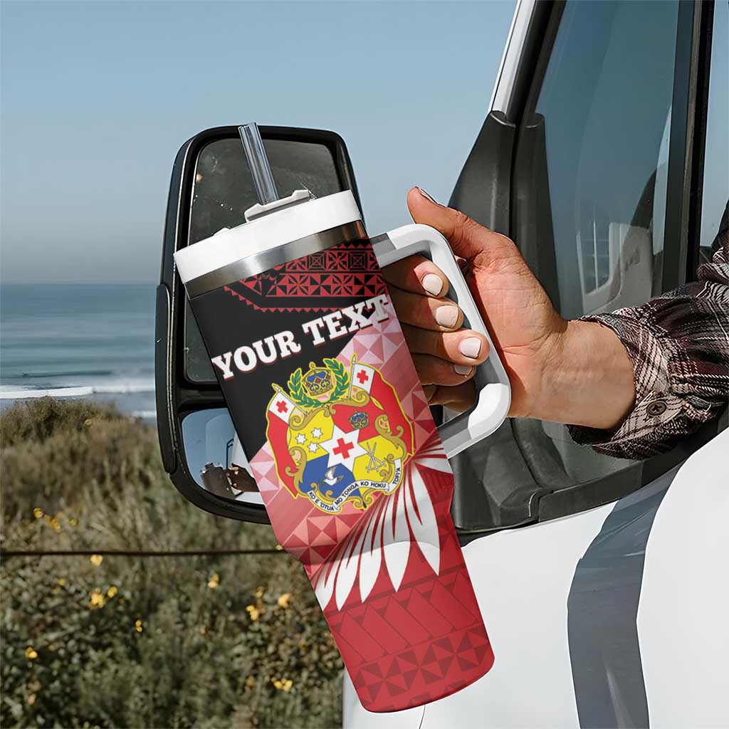 Personalised Mate Maa Tonga XIII Tumbler With Handle Tongan Kupesi Ngatu - Rugby Style