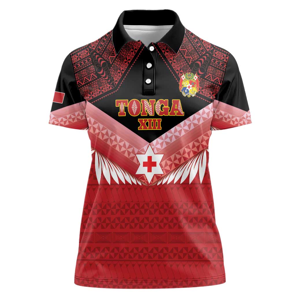 Custom Mate Maa Tonga XIII Women Polo Shirt Tongan Kupesi Ngatu - Rugby Style