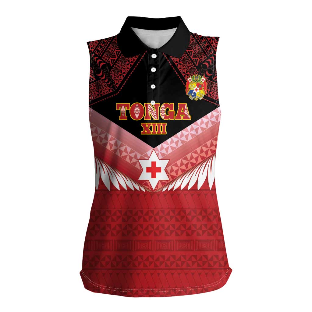 Custom Mate Maa Tonga XIII Women Sleeveless Polo Shirt Tongan Kupesi Ngatu - Rugby Style