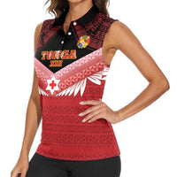 Custom Mate Maa Tonga XIII Women Sleeveless Polo Shirt Tongan Kupesi Ngatu - Rugby Style