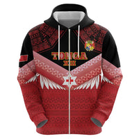 Custom Mate Maa Tonga XIII Zip Hoodie Tongan Kupesi Ngatu - Rugby Style