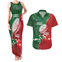 Custom Tonga And Australia Rugby Couples Matching Tank Maxi Dress and Hawaiian Shirt Mate Maa Tongan Ngatu Mix Kangaroos Aboriginal