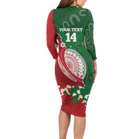 Custom Tonga And Australia Rugby Family Matching Long Sleeve Bodycon Dress and Hawaiian Shirt Mate Maa Tongan Ngatu Mix Kangaroos Aboriginal LT14 - Polynesian Pride