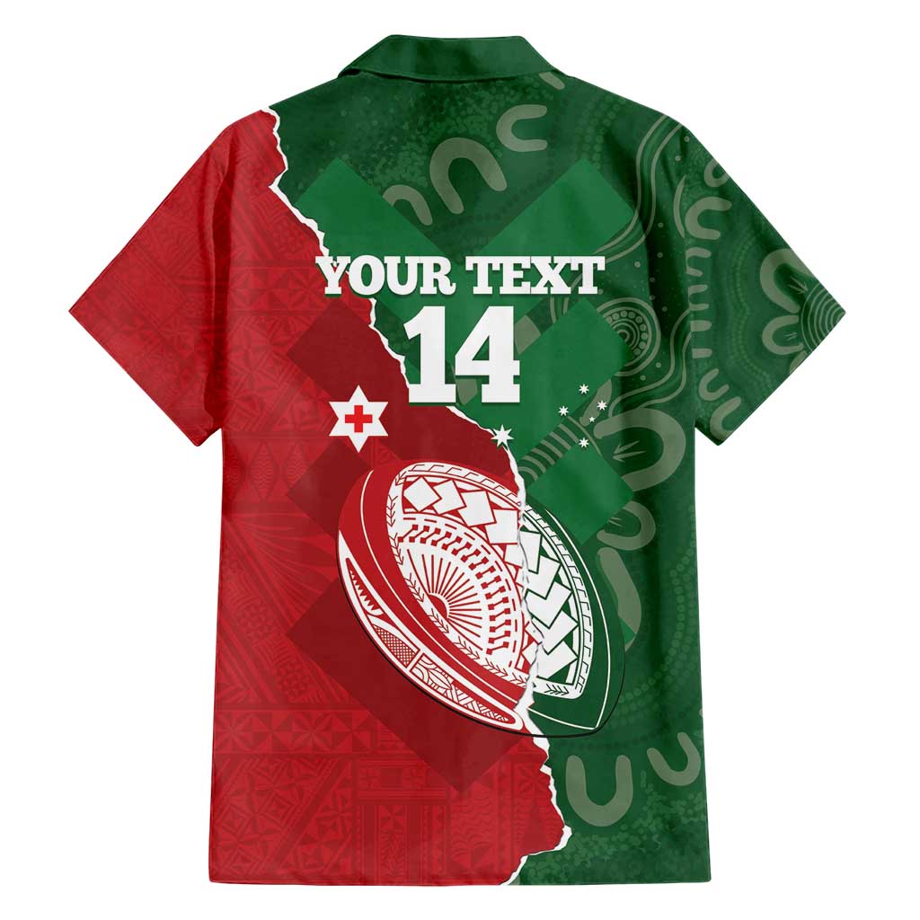 Custom Tonga And Australia Rugby Family Matching Short Sleeve Bodycon Dress and Hawaiian Shirt Mate Maa Tongan Ngatu Mix Kangaroos Aboriginal LT14 - Polynesian Pride