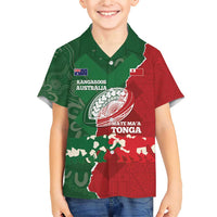 Custom Tonga And Australia Rugby Family Matching Short Sleeve Bodycon Dress and Hawaiian Shirt Mate Maa Tongan Ngatu Mix Kangaroos Aboriginal LT14 Son's Shirt Green - Polynesian Pride