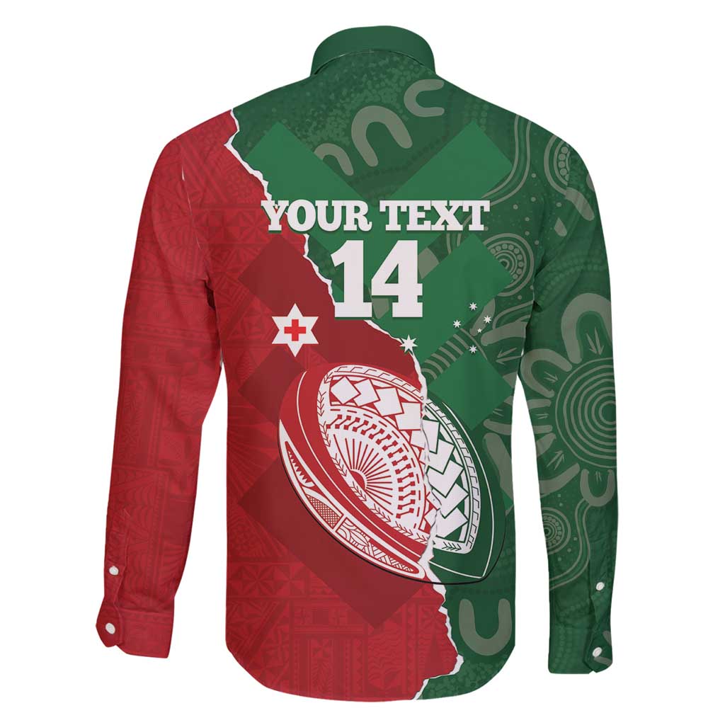 Custom Tonga And Australia Rugby Family Matching Summer Maxi Dress and Hawaiian Shirt Mate Maa Tongan Ngatu Mix Kangaroos Aboriginal