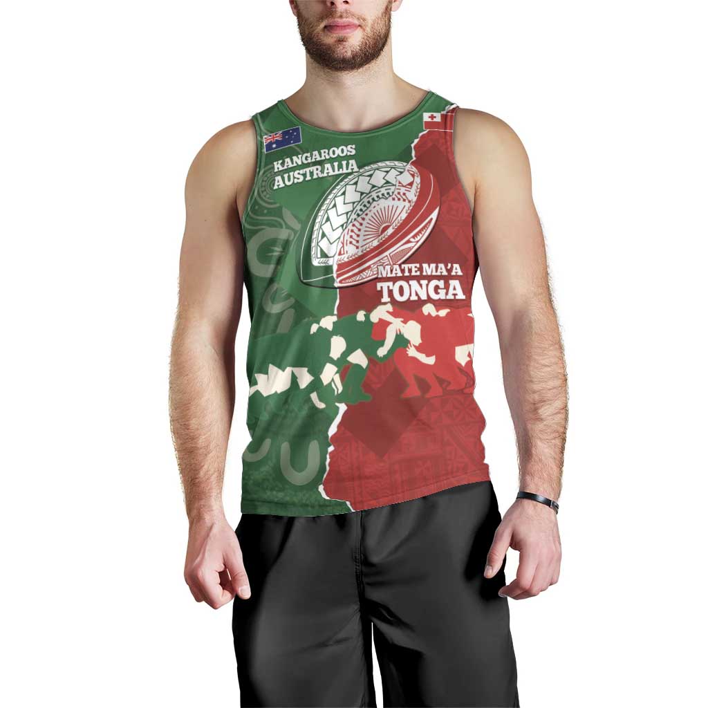 Custom Tonga And Australia Rugby Men Tank Top Mate Maa Tongan Ngatu Mix Kangaroos Aboriginal