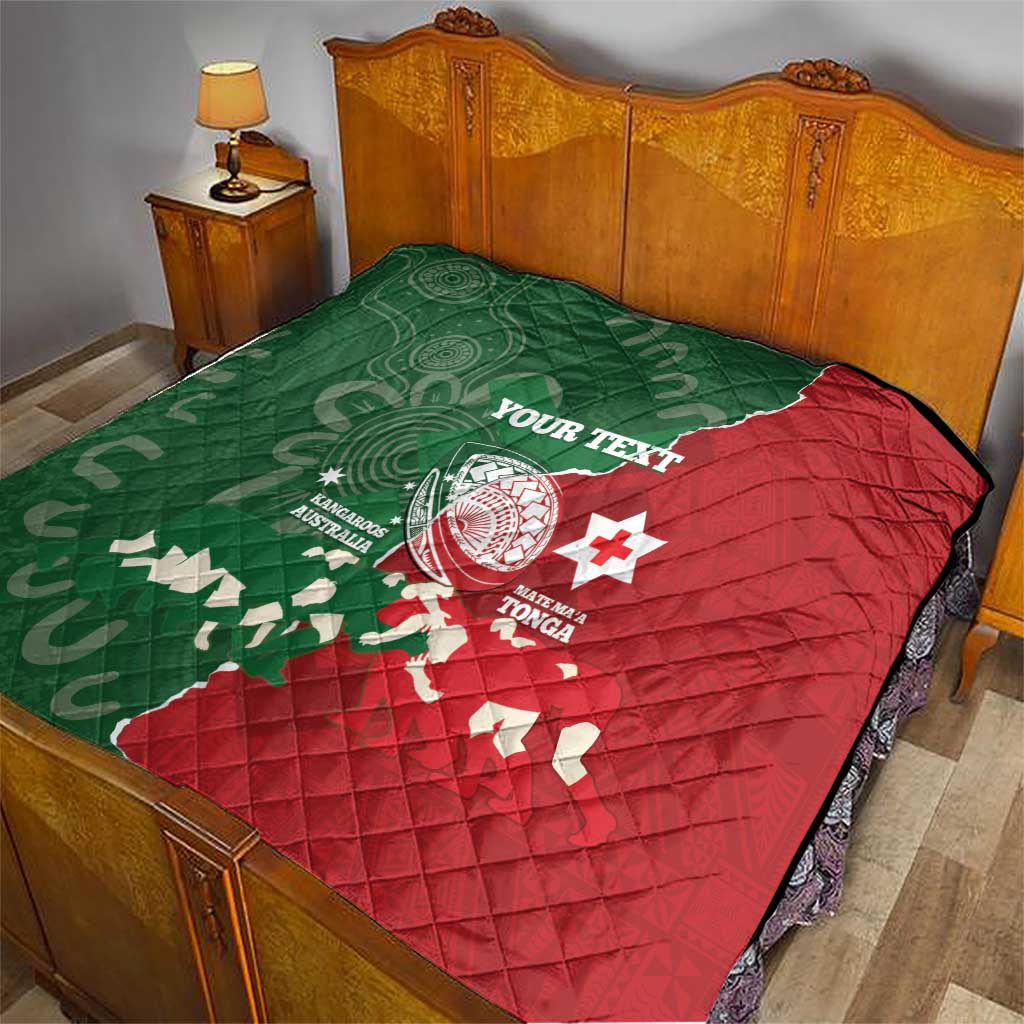 Custom Tonga And Australia Rugby Quilt Mate Maa Tongan Ngatu Mix Kangaroos Aboriginal