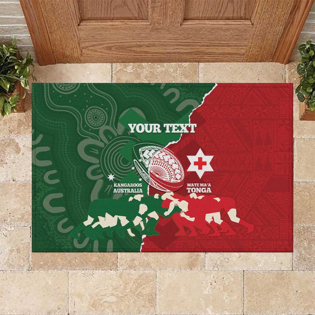 Custom Tonga And Australia Rugby Rubber Doormat Mate Maa Tongan Ngatu Mix Kangaroos Aboriginal