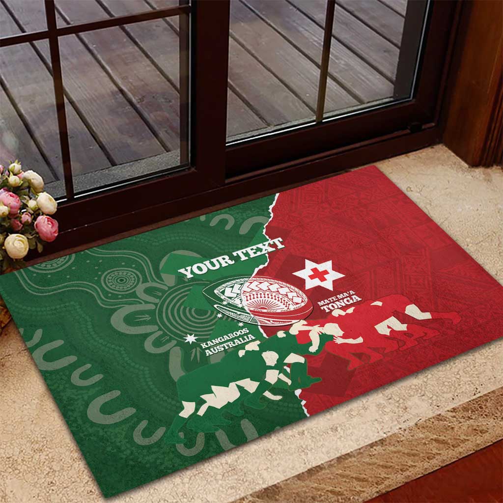 Custom Tonga And Australia Rugby Rubber Doormat Mate Maa Tongan Ngatu Mix Kangaroos Aboriginal