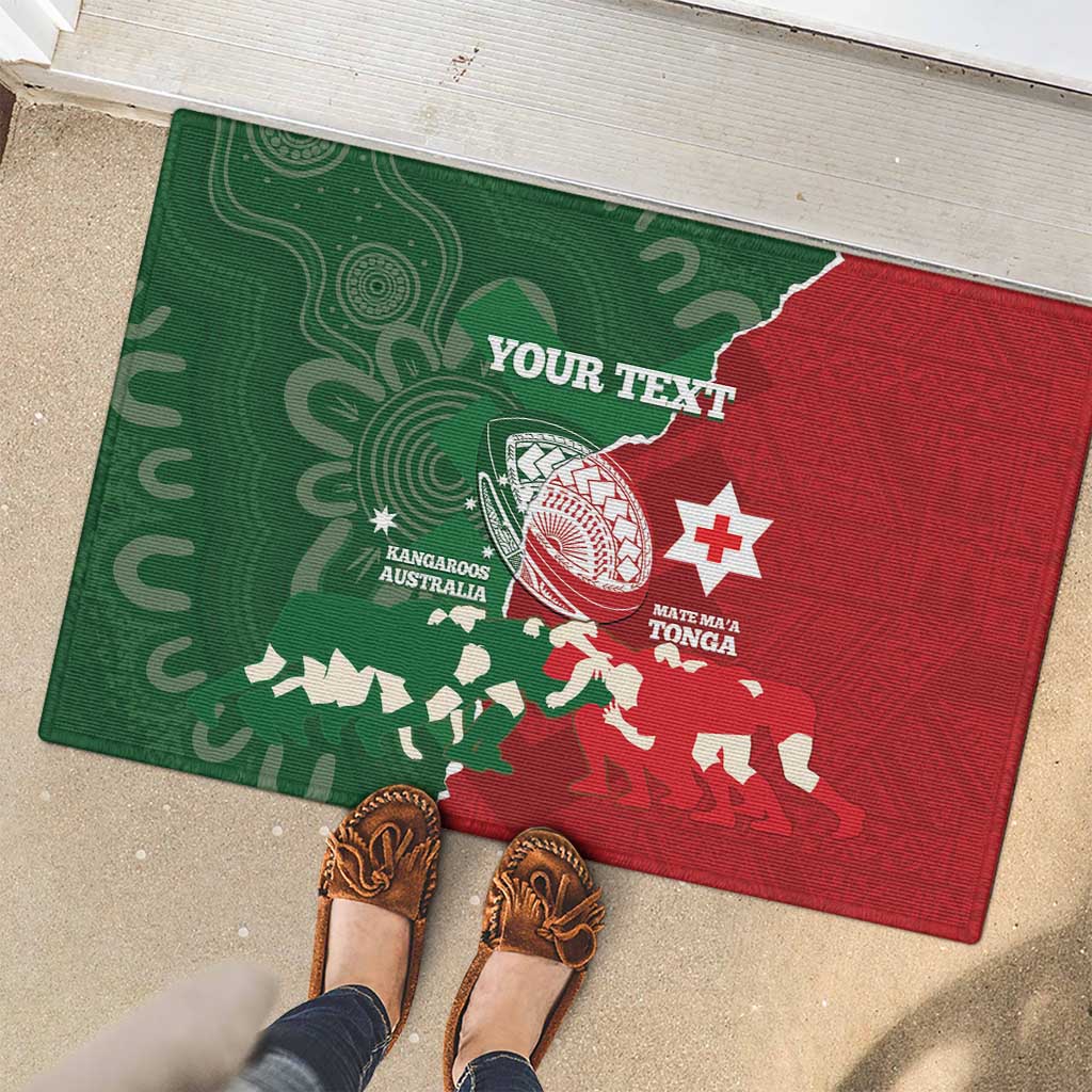 Custom Tonga And Australia Rugby Rubber Doormat Mate Maa Tongan Ngatu Mix Kangaroos Aboriginal
