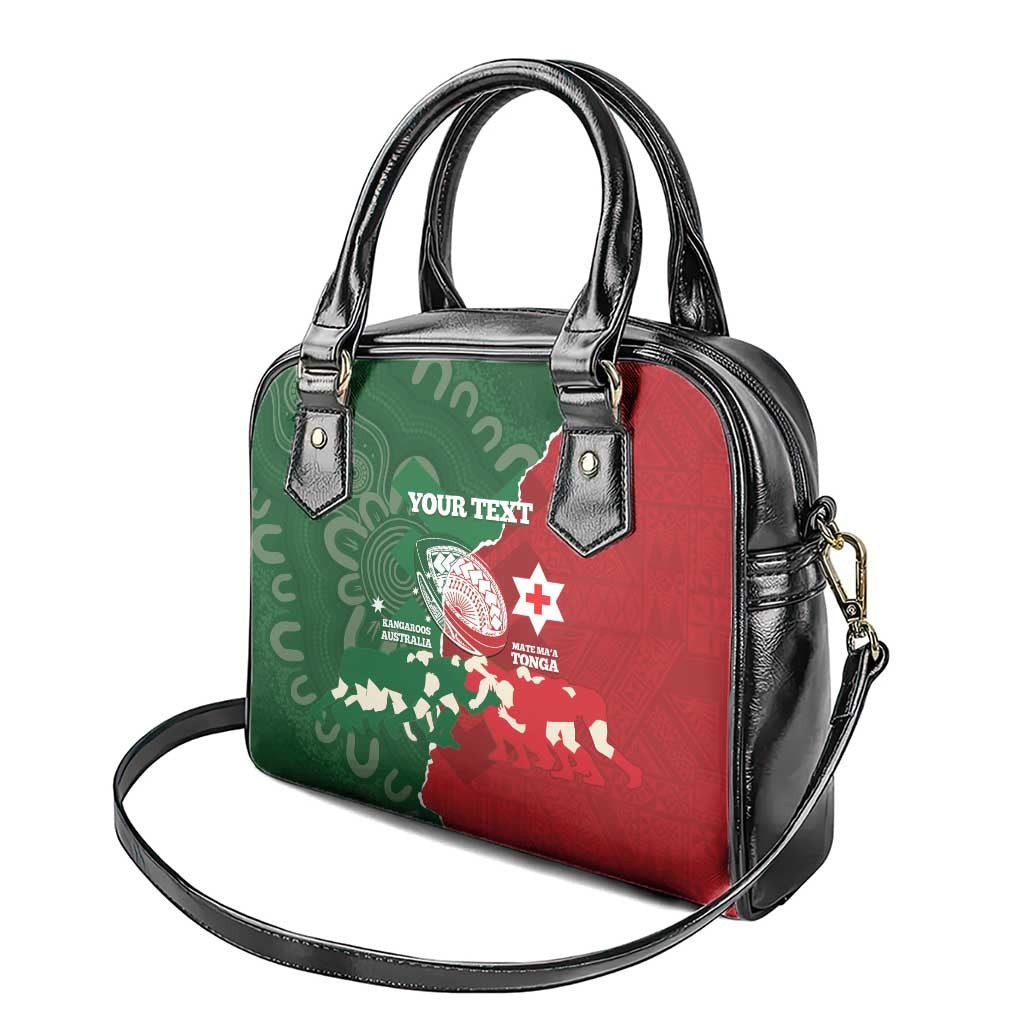 Custom Tonga And Australia Rugby Shoulder Handbag Mate Maa Tongan Ngatu Mix Kangaroos Aboriginal